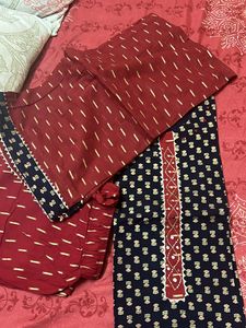 Blue And Maroon Kurta Set With Dupatta