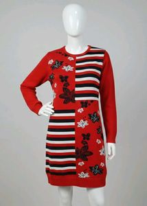 Retro Red Floral Sweater Dress