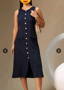 Navy Button-Down Midi Dress
