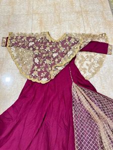 One Piece Ethnic Gown With Golden Heavy Poncho
