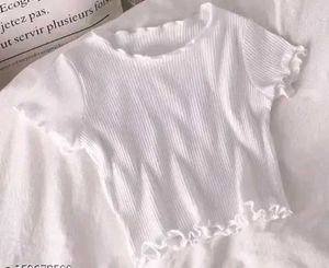White Ruffle Trim Crop Top