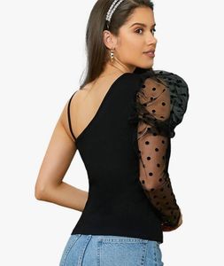 One Shoulder Mesh Top