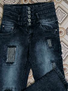 Distressed High-Waisted Black Jeans