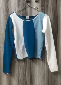 White &amp; Blue Crop Top Women