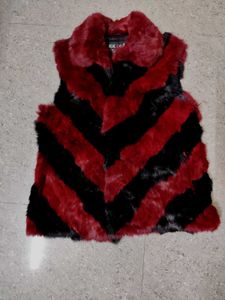 Real fur dark red vest