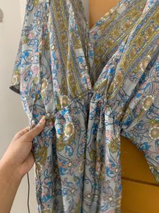 Boho Chic Blue Floral Kaftan Dress