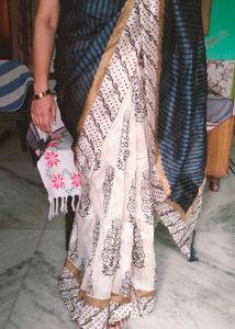 Blue and off white saree