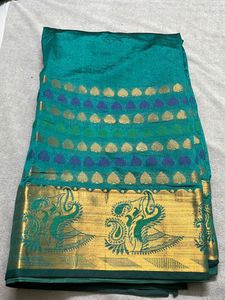 Peacock Coloured Silk Cotton Saree