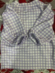 Lavender Gingham Puff Sleeve Top