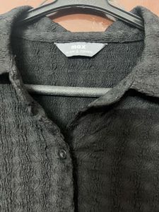 Textured Black Button-Down