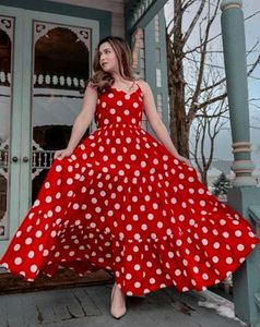 Red Polka Dot Fit & Flare Midi Dress, Retro Style❤