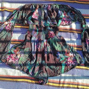Tropical Print Off-Shoulder Romper