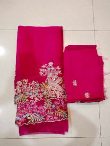 Magenta Embroidered Saree Set