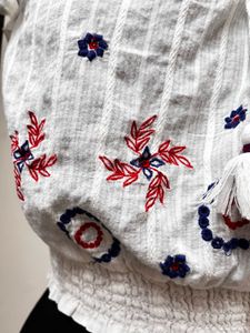 White Embroidered Crop Top