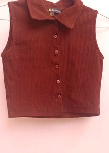 Brown Ribbed Crop Top