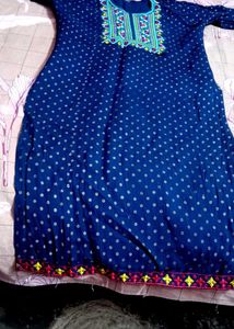 Embroidered Navy Blue Kurta