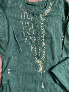 Embroidered Green Kurta Set