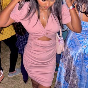 Pink Bodycon Dress And White Top