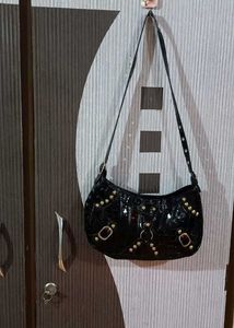 Vintage Black Embellished Shoulder Bag