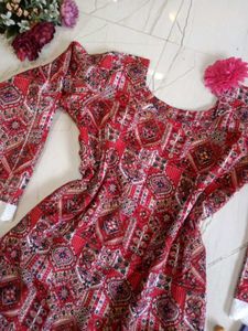 Red Paisley Print Kurta with Bell Sleeves🎀✨