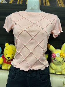 Pearl Lattice Ruffle Knit Top