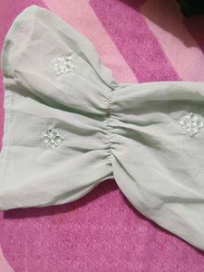 Mint Embroidered Puff Sleeve Top