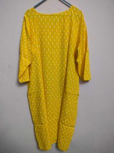 Yellow Embroidered Cotton Kurta