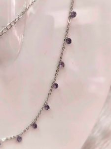Purple Stone925 Silver Sterling Chain Necklace