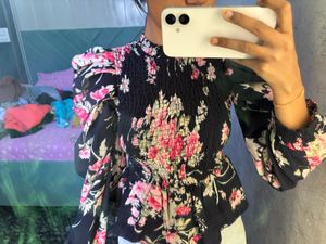 Floral Smocked Top with Puff Sleeves