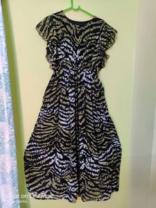 Zebra Printed Butterfly Sleeved Long Dress