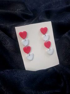 Red & White Heart Drop Earrings
