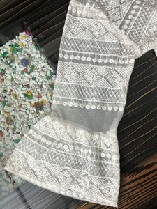 Off White Net Embroidered Top