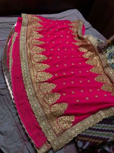 Pink Saree with Gold Embroidery
