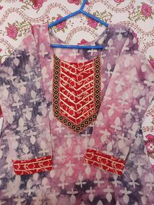 Purple And Pink Tie N Dye CHANDERI Batik Kurti Size 40 With Pocket