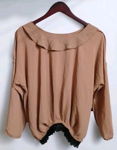 Wu Wang Wo Beige Lace Hem Top (Women)
