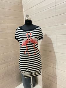 Striped Flamingo Print Dress