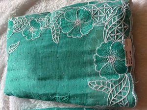 Elegant Green Embroidered Saree with work blouse