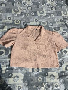 Peach Textured Puff Sleeve Top