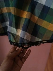 Plaid Skirt with Lace Trim