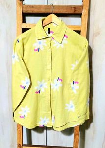Lemon Colour Cotton Printed Shirt Size-40