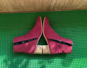 Ankle Length Red Boots With Block Heels