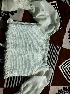 White Puff Sleeve Crop Top