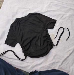 Black Tie-Up Detail T-Shirt