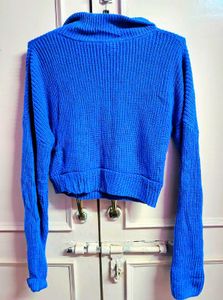 Blue Knit Cropped Sweater
