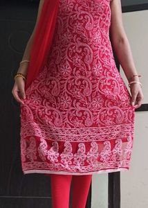 Red Embroidered Kurta Set