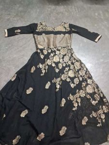 Elegant Black & Gold Floral Maxi Dress