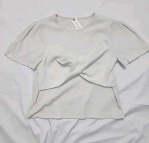 White Ribbed Twist Top