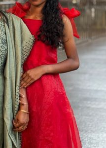 RED ORGANZA TIE UP DRESS