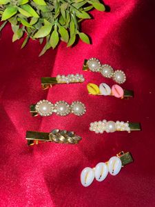Pearl &amp; Shell Hair Clip Set