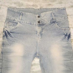 High Waisted Grey Jeans With Dark Blue Design